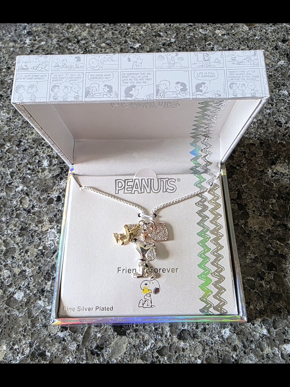 Peanuts Two-Tone Snoopy & Woodstock Charm Necklace - Silver & Gold